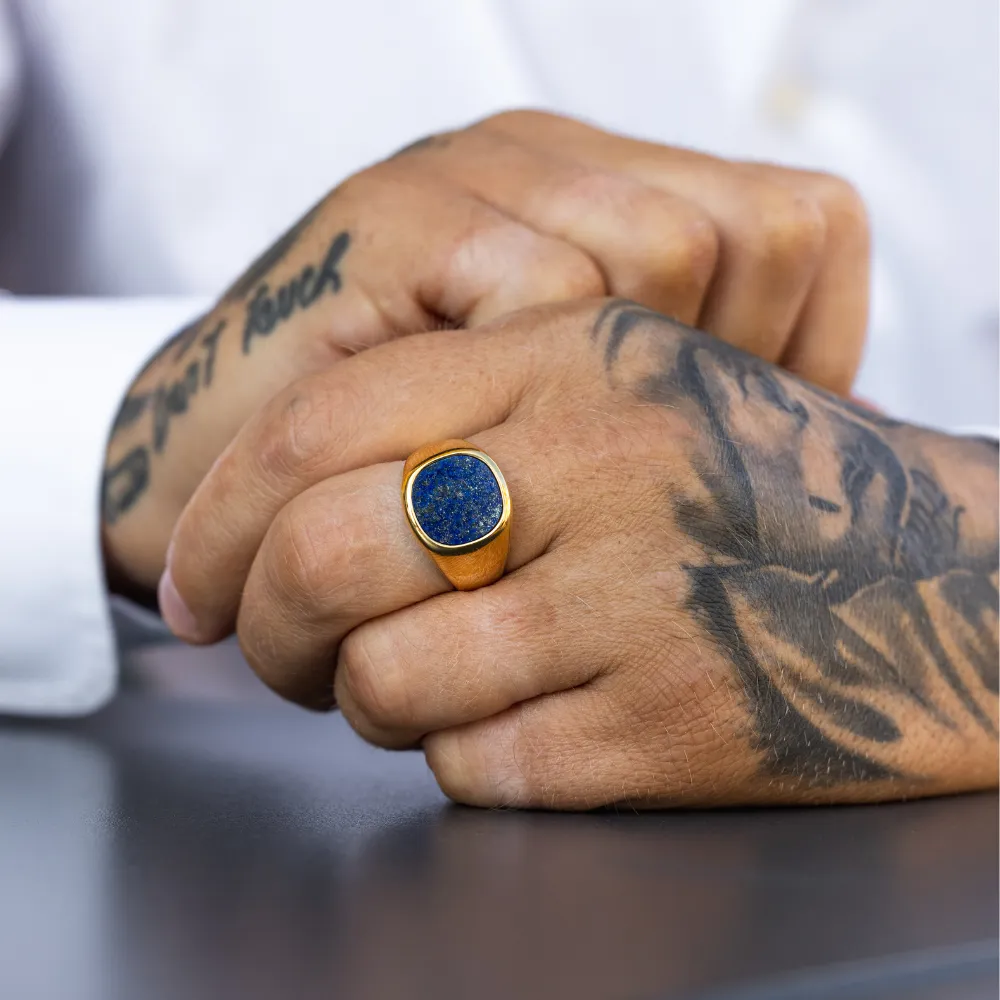 Large Blue Lapis Lazuli Signet Ring - Gold