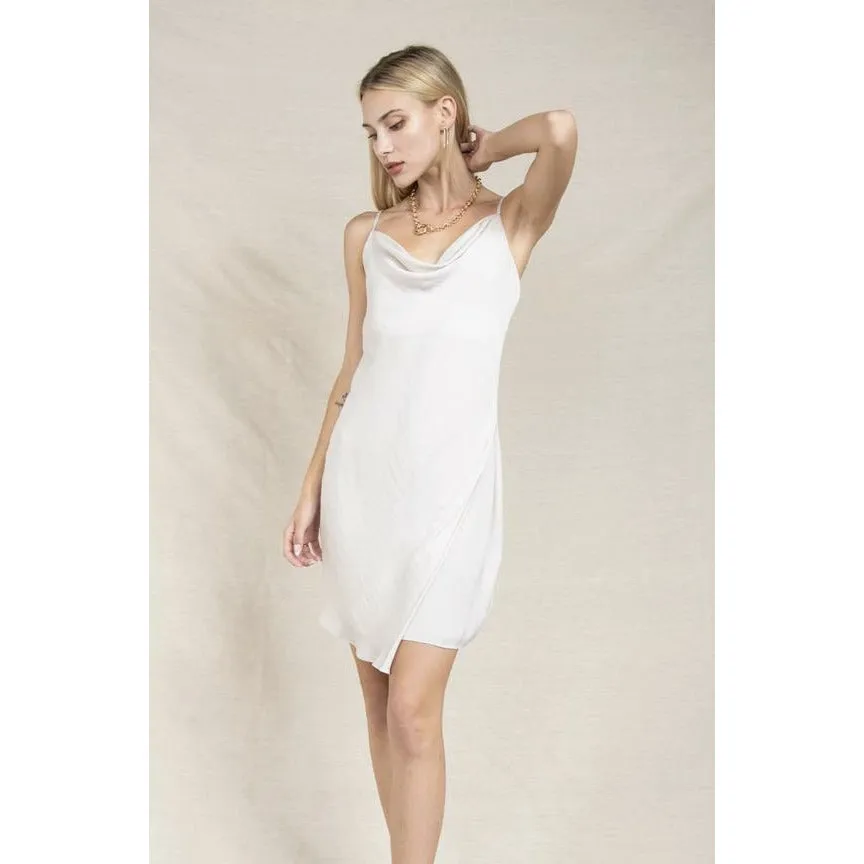 Lauren Cream Short Spaghetti Strap Drape Dress-SALE