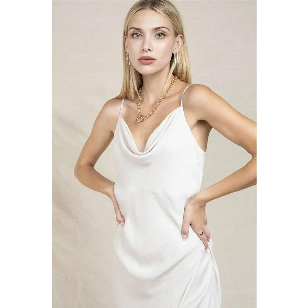 Lauren Cream Short Spaghetti Strap Drape Dress-SALE