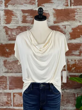 Liverpool Draped Cowl Neck Knit Top in Ivory