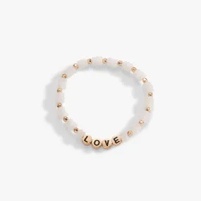 'Love' White Jade Stretch Bracelet