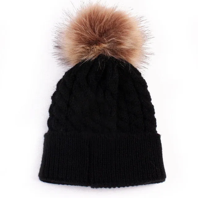 Morgan Knit Faux Fur Pom Pom Hat