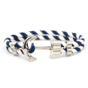 Navy Blue-White Nautical Rope Stainless Steel Anchor Bracelet 8.46