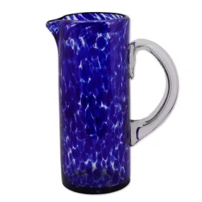 Novica Dotted Blue Glass Pitcher