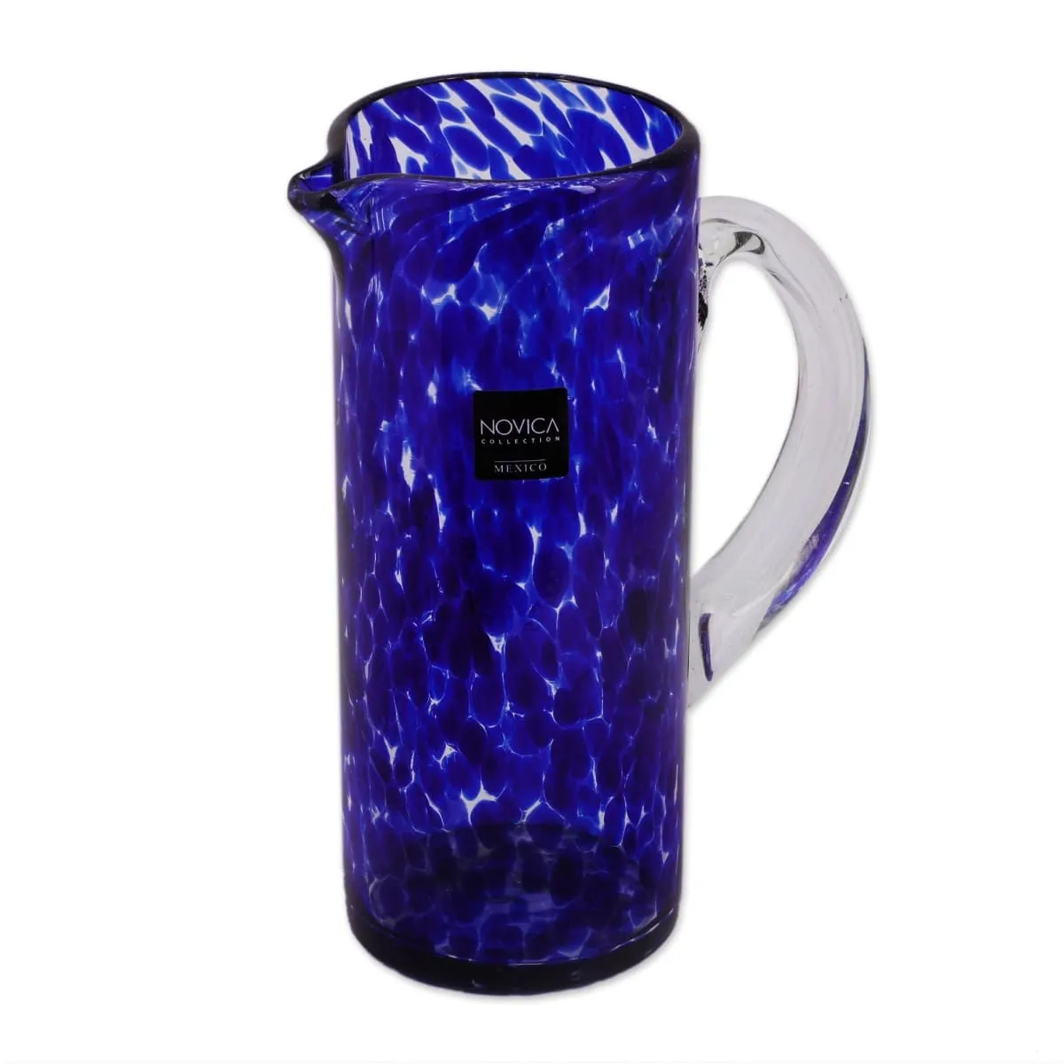 Novica Dotted Blue Glass Pitcher