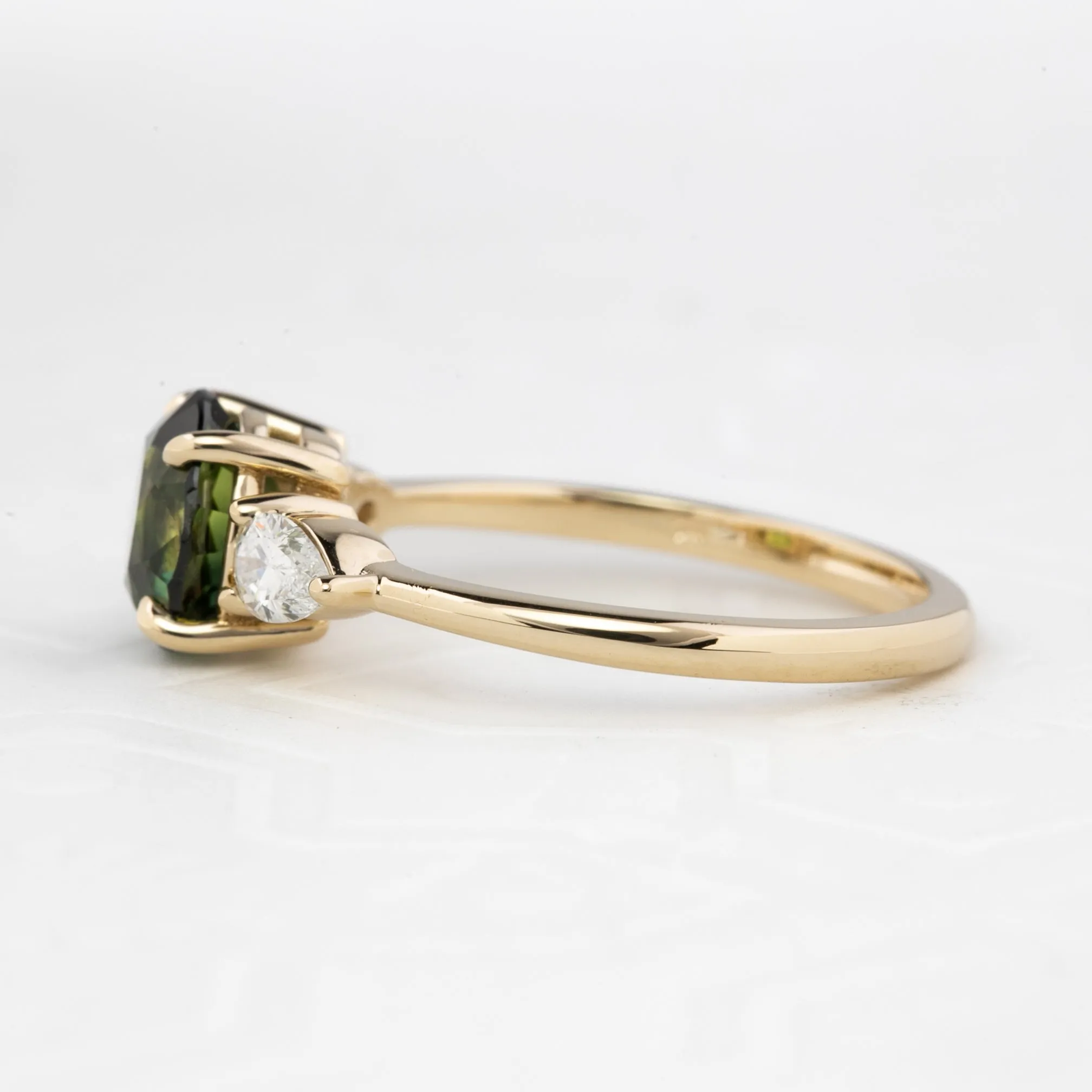 Olivia Ring 2.24ct Parti Green Australian Sapphire, 14k Yellow Gold (One of a kind)