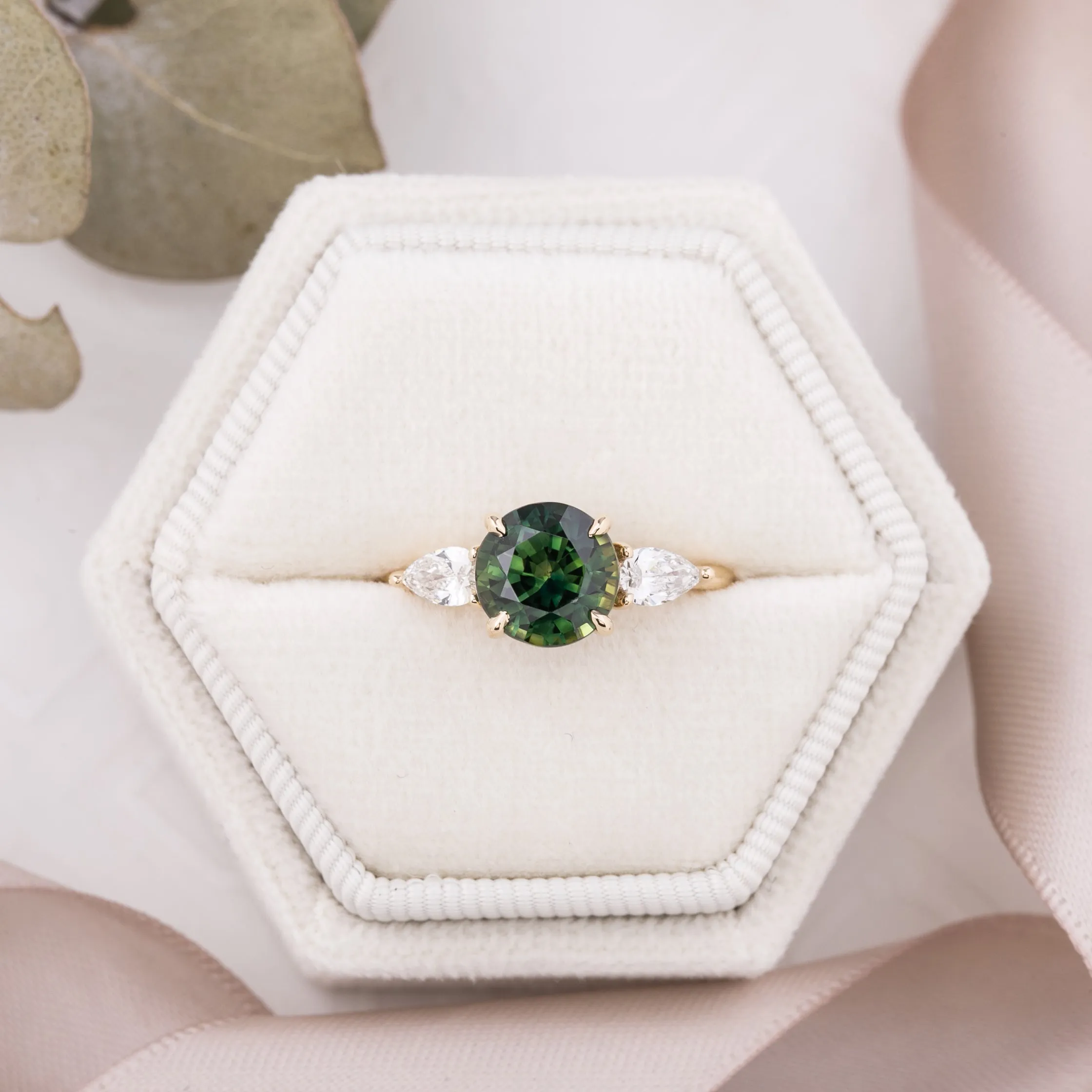 Olivia Ring 2.24ct Parti Green Australian Sapphire, 14k Yellow Gold (One of a kind)