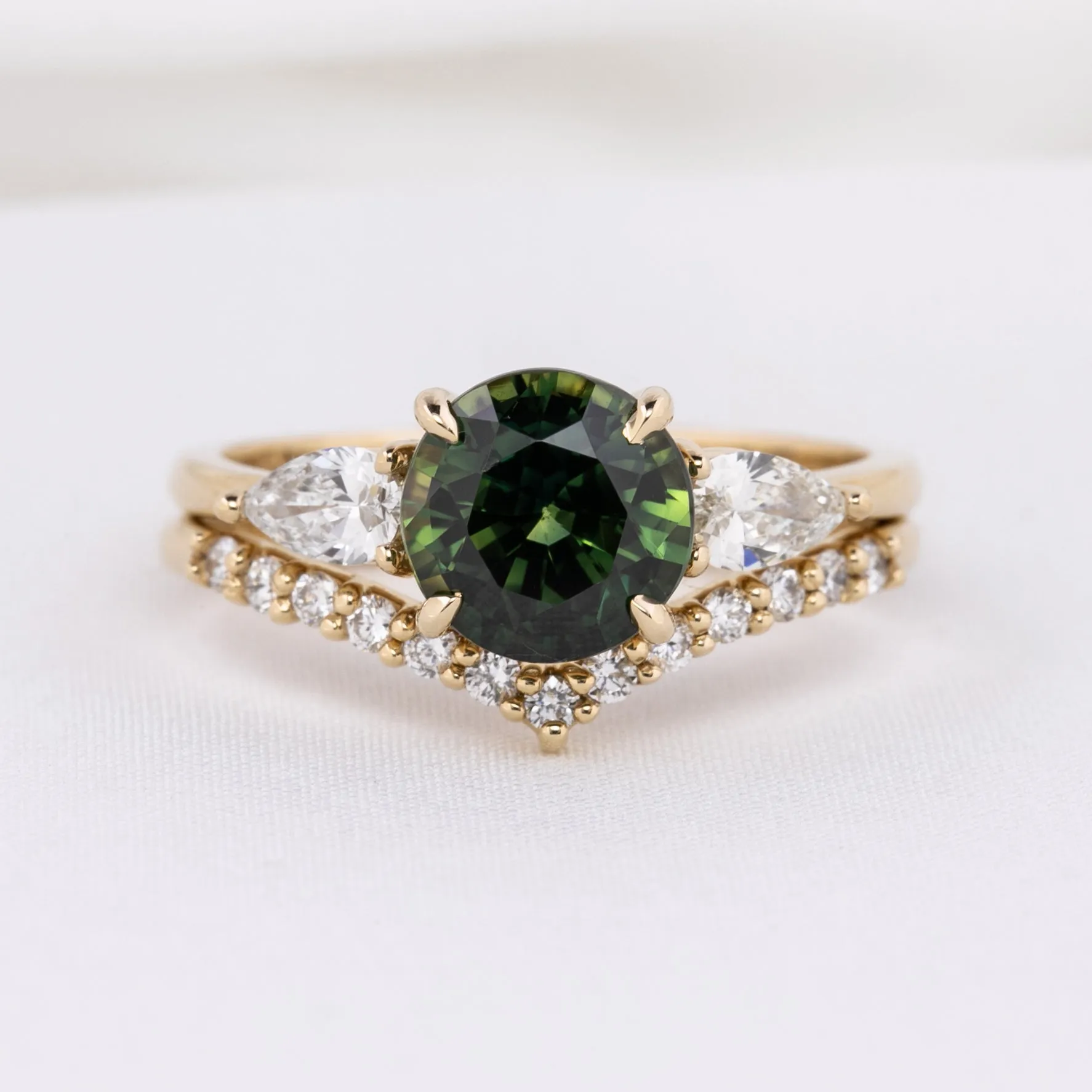 Olivia Ring 2.24ct Parti Green Australian Sapphire, 14k Yellow Gold (One of a kind)