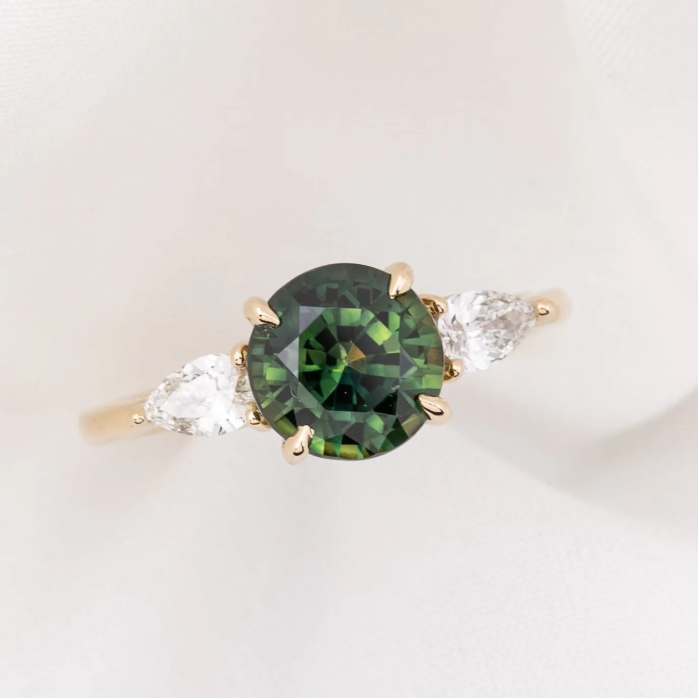 Olivia Ring 2.24ct Parti Green Australian Sapphire, 14k Yellow Gold (One of a kind)