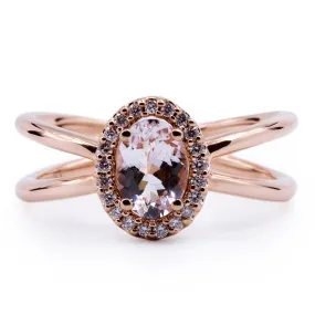 Oval Morganite Setting with Diamond Accented Halo and Criss Cross Ring