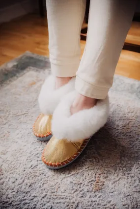 Sheepskin Slippers Gold moccasins