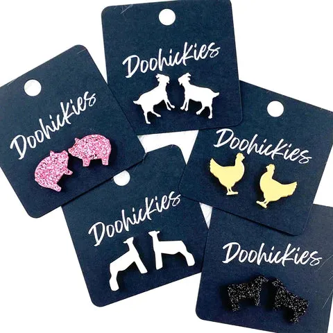 Show Animal Stud Earrings - Black Glitter Cows