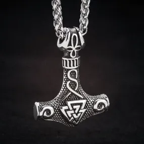 Stainless Steel Mjolnir and Valknut Necklace