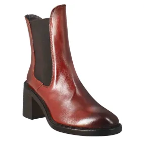 Stivaletto chelsea da donna con tacco in pelle lavata colore rosso