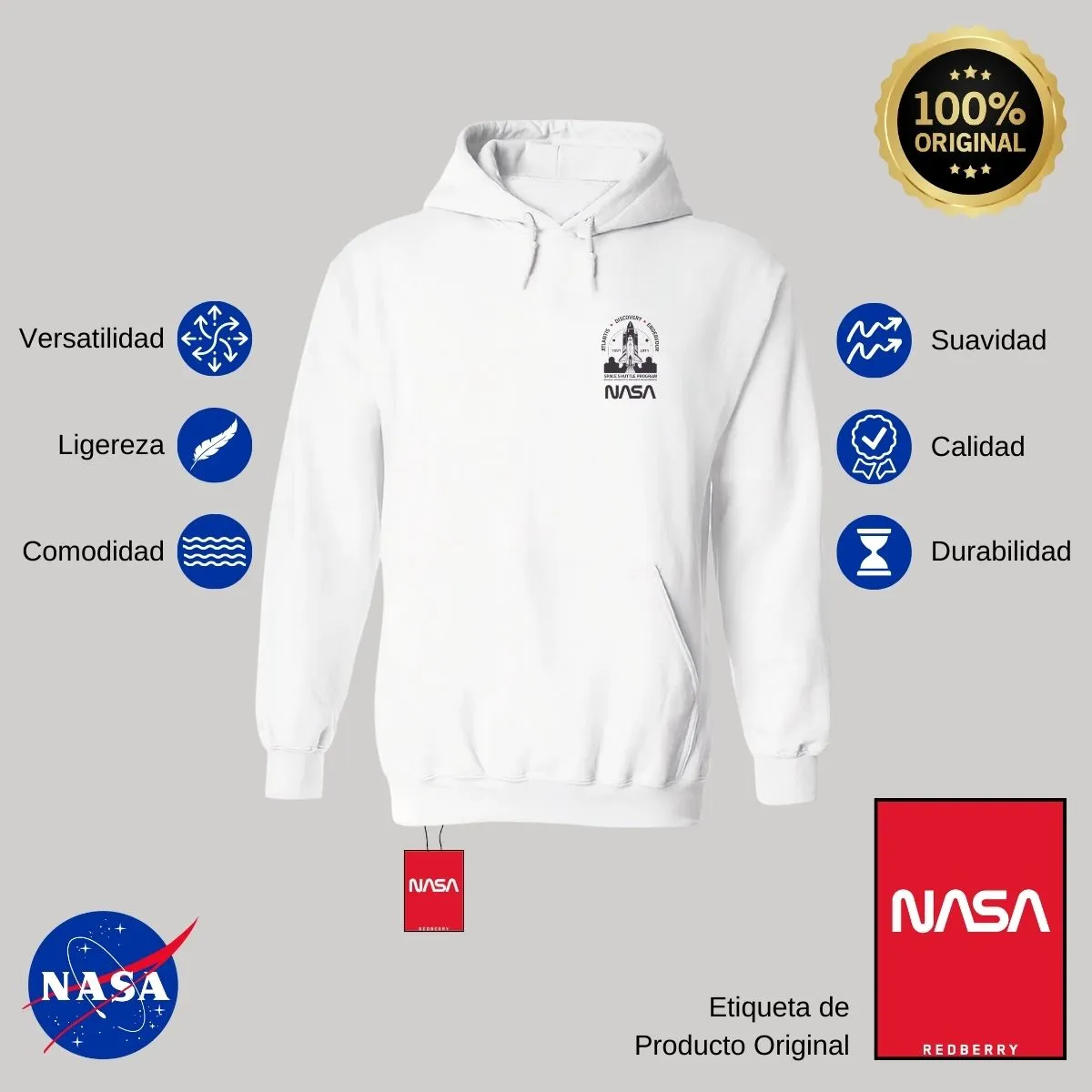 Sudadera Hombre Hoodie Nasa Cohete Espacial Escudo