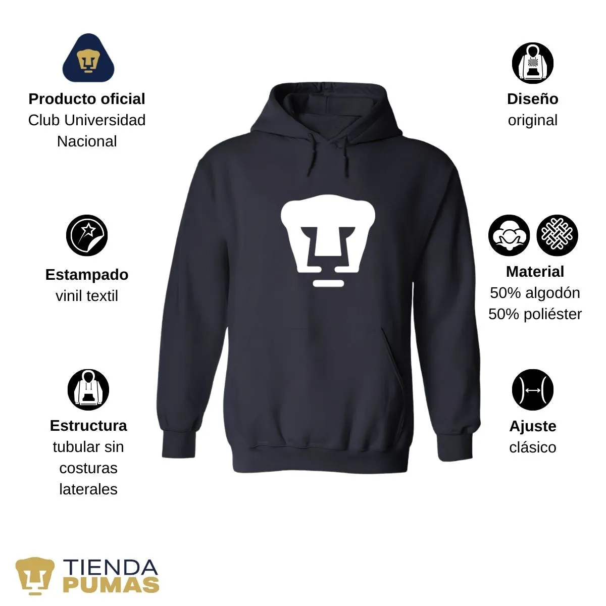 Sudadera Hombre Hoodie Pumas UNAM Logo Monocromatico Vinil