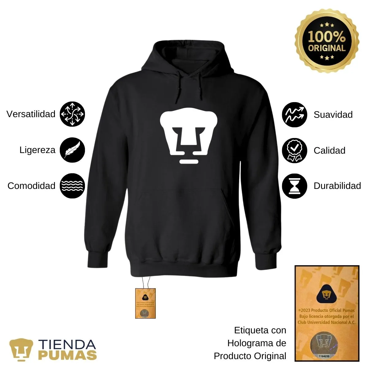 Sudadera Hombre Hoodie Pumas UNAM Logo Monocromatico Vinil