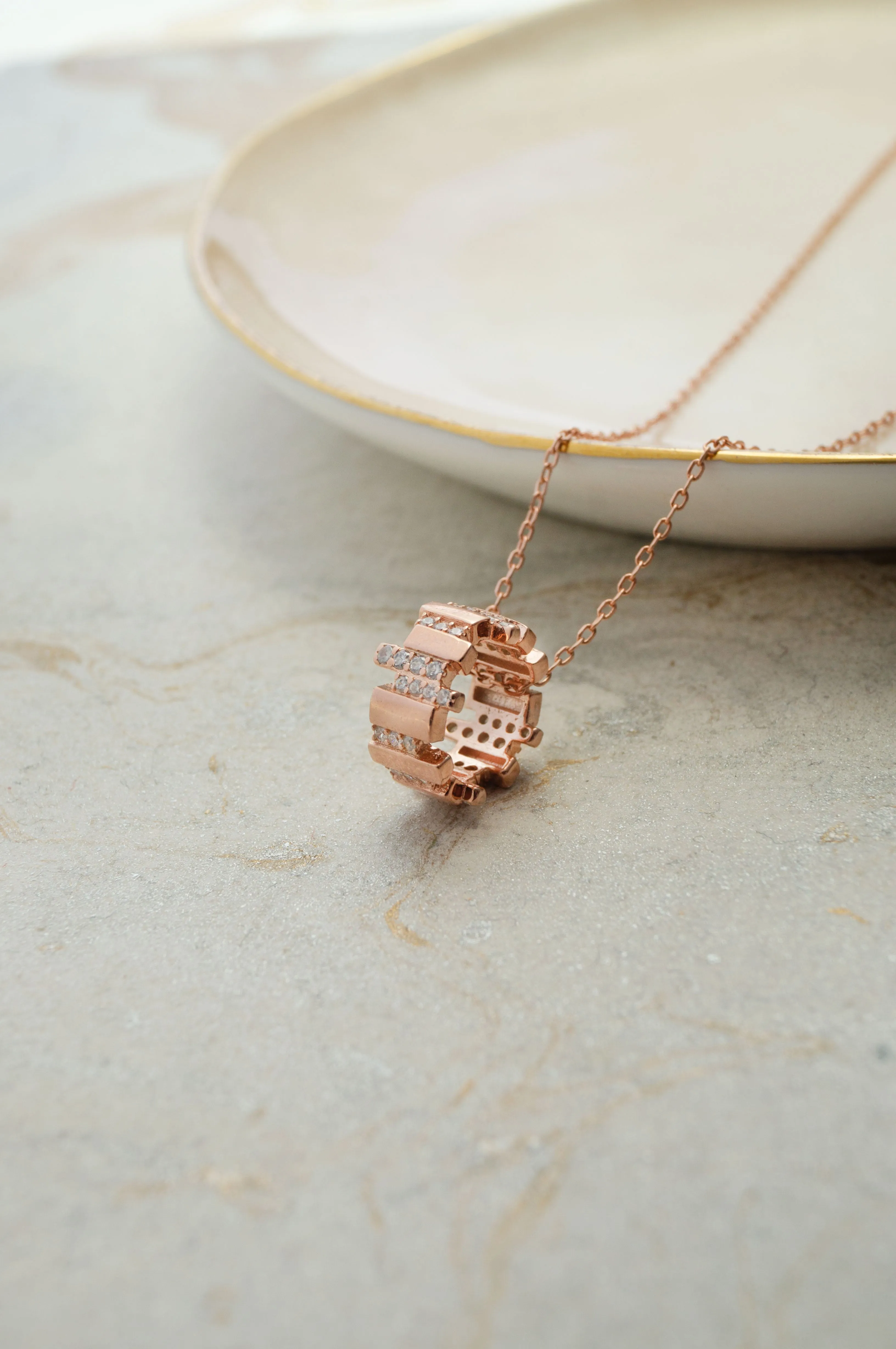 Tetris Ringlet Rose Gold Plated Sterling Silver Chain Necklace