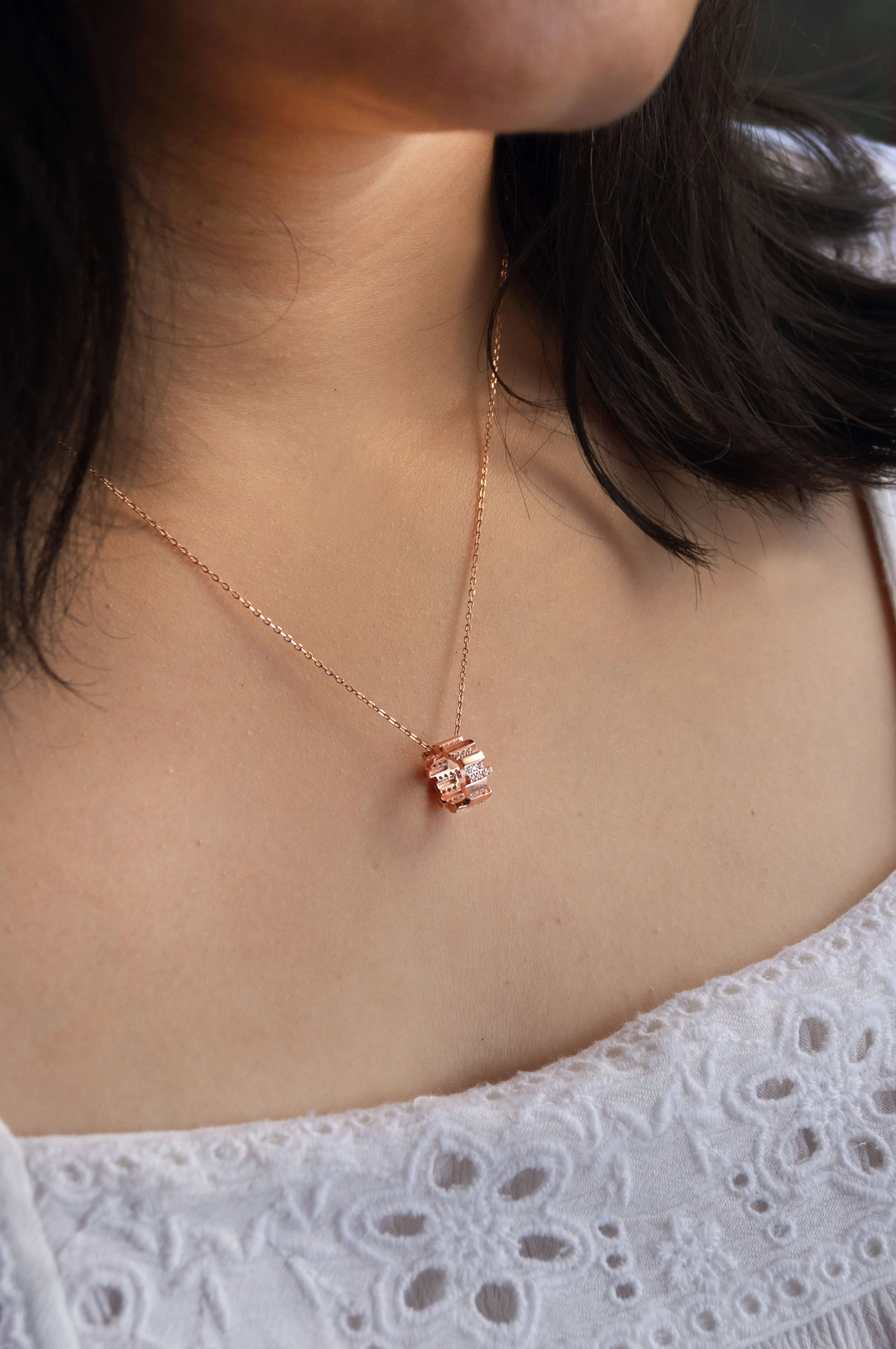 Tetris Ringlet Rose Gold Plated Sterling Silver Chain Necklace