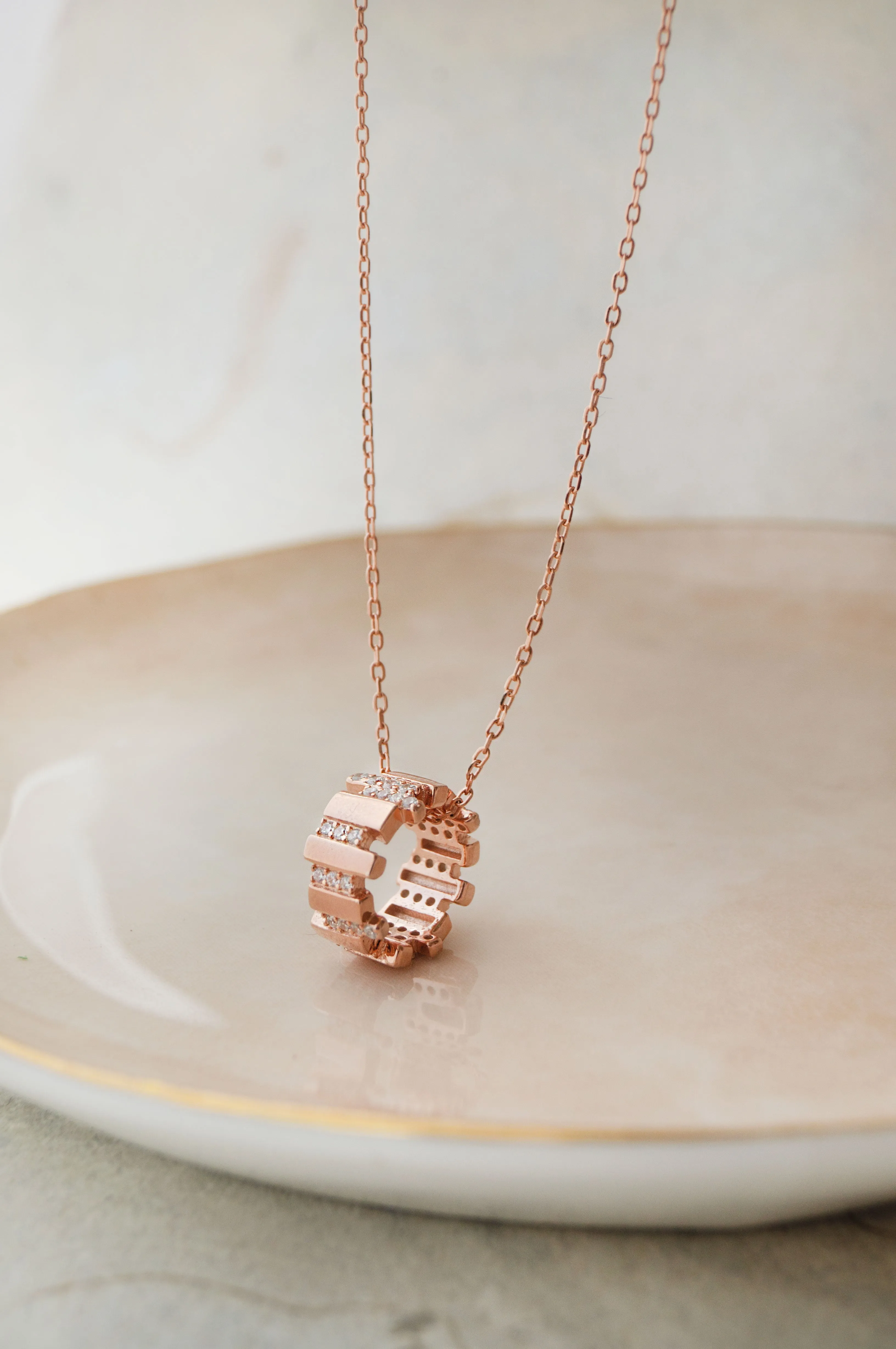 Tetris Ringlet Rose Gold Plated Sterling Silver Chain Necklace