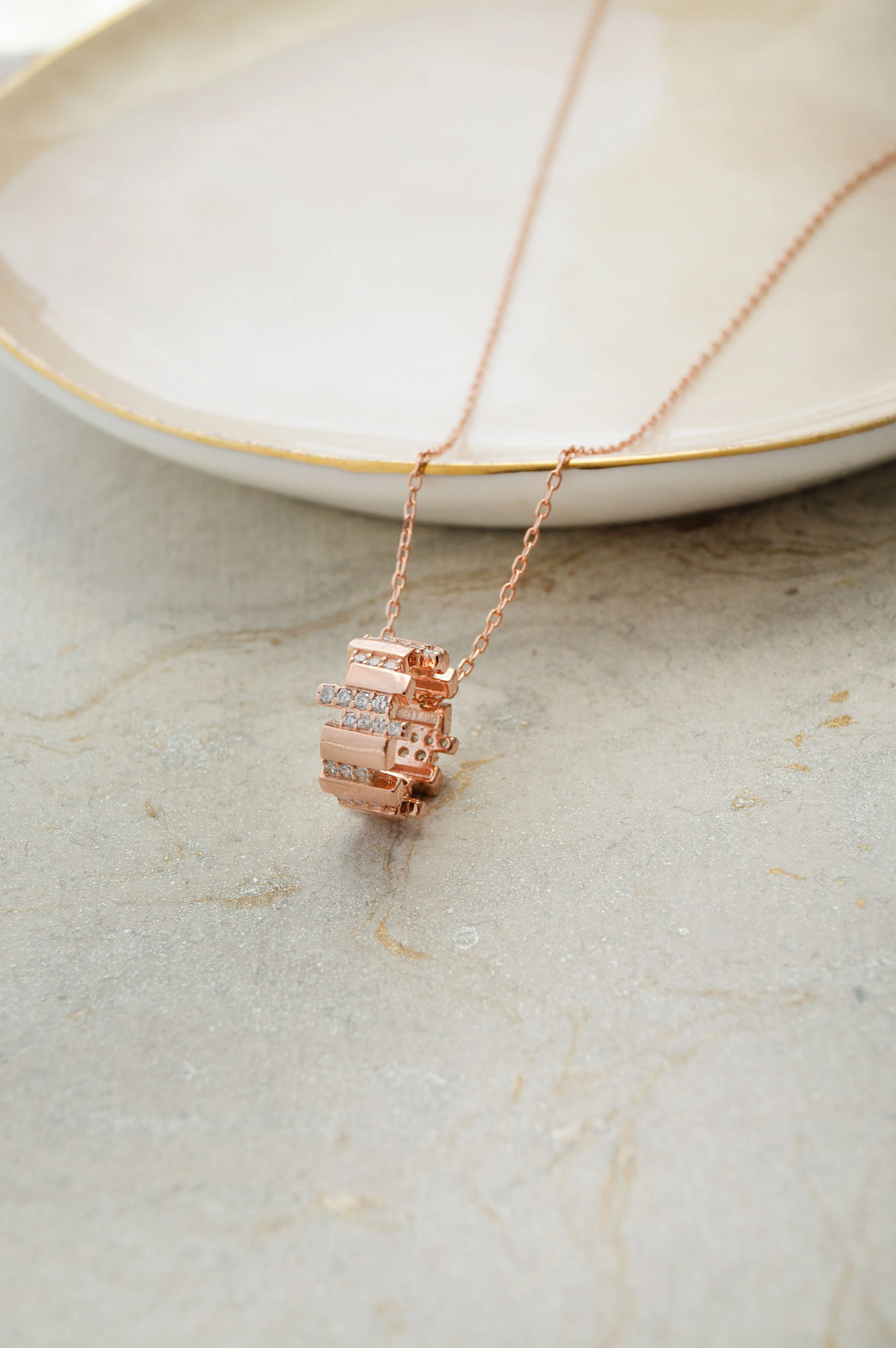 Tetris Ringlet Rose Gold Plated Sterling Silver Chain Necklace