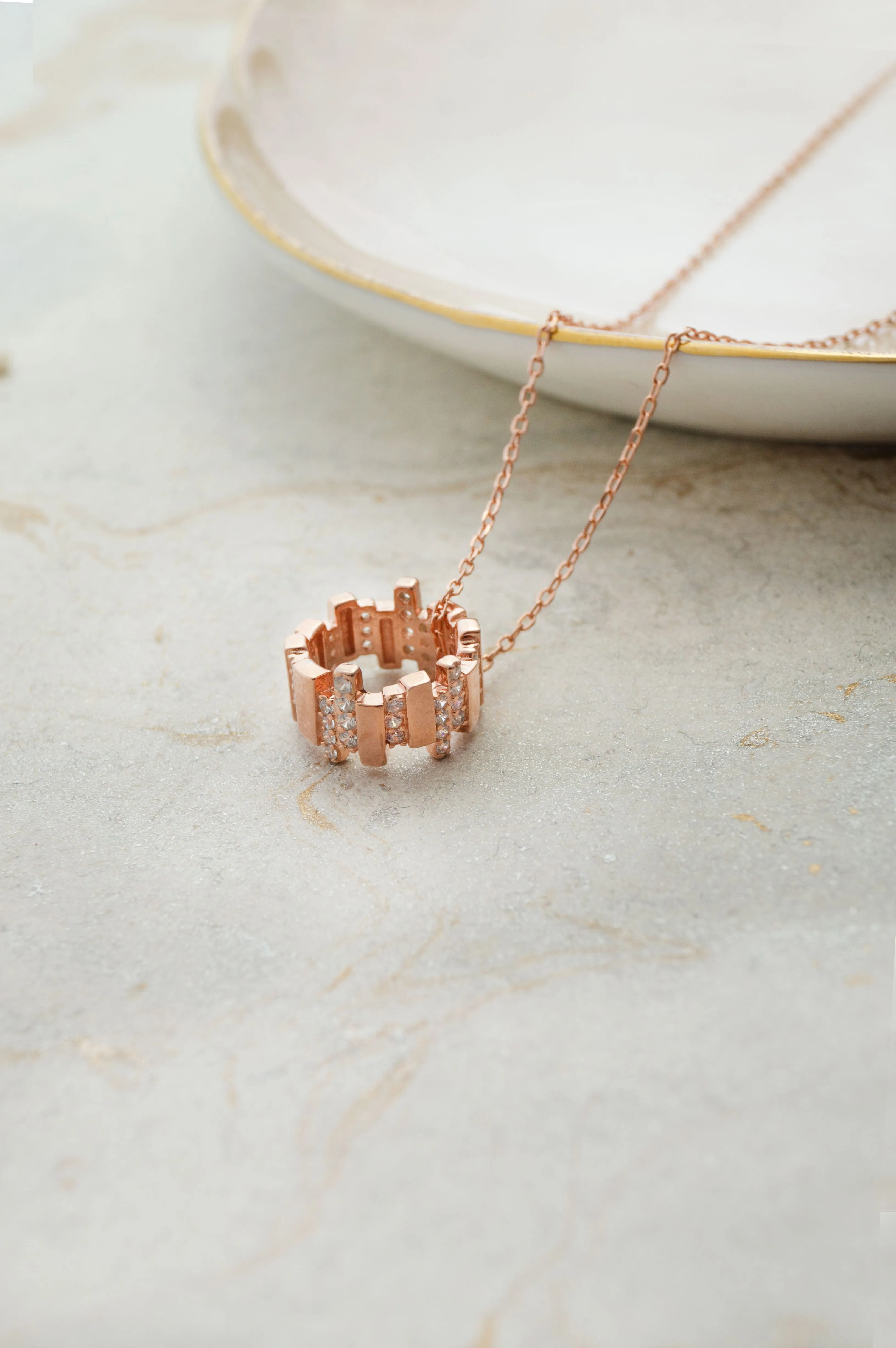 Tetris Ringlet Rose Gold Plated Sterling Silver Chain Necklace