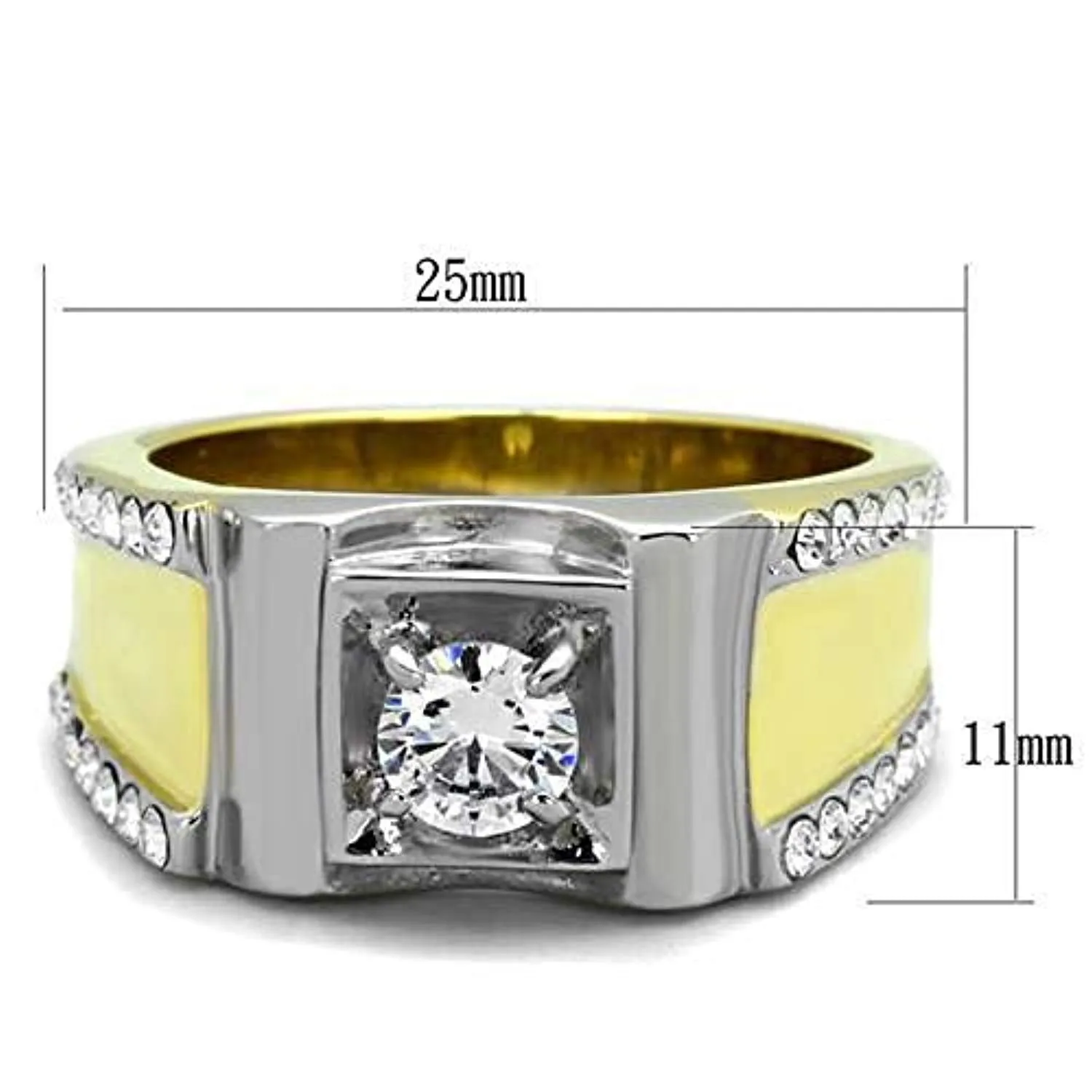 WildKlass Stainless Steel Ring Two-Tone IP Gold Men AAA Grade CZ Clear