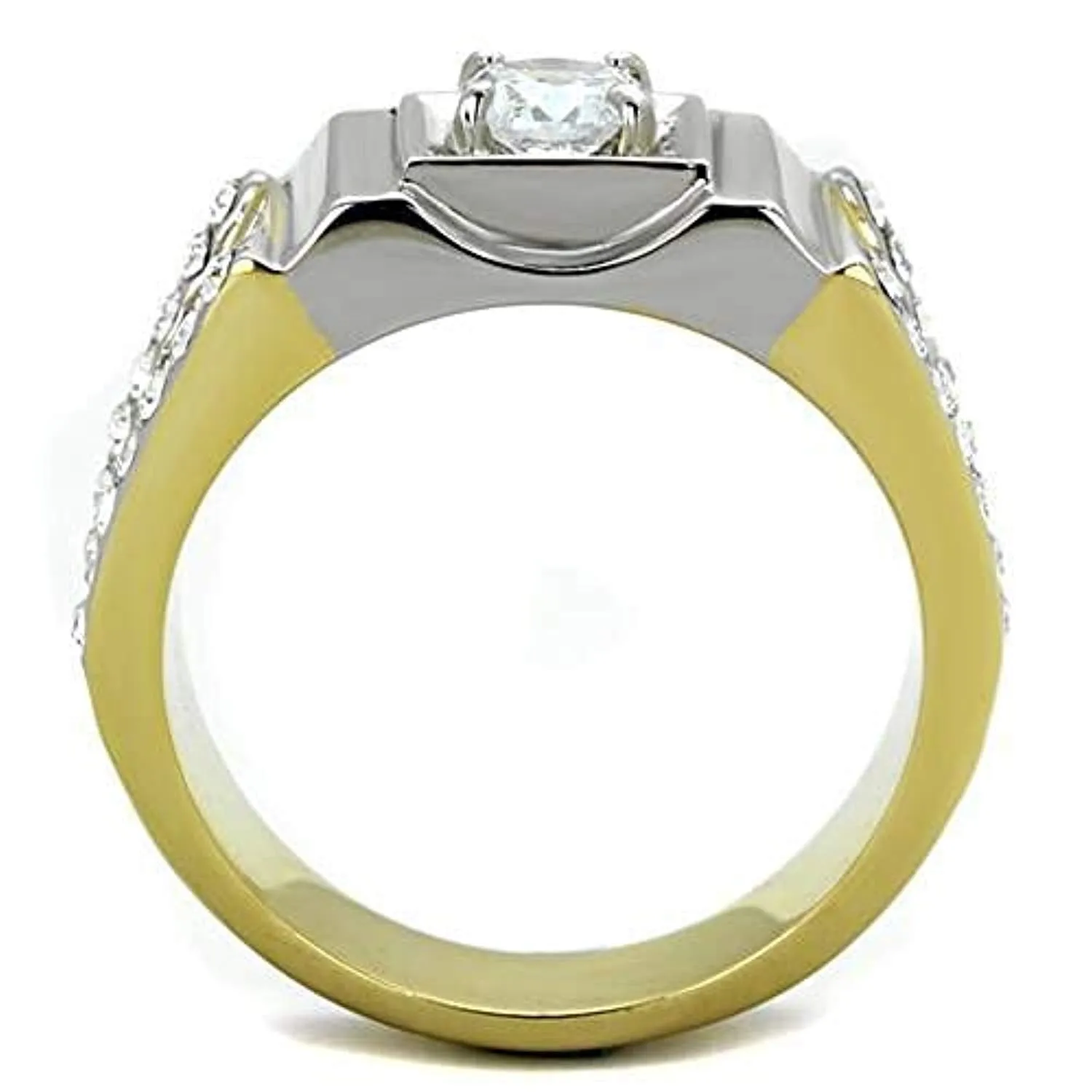 WildKlass Stainless Steel Ring Two-Tone IP Gold Men AAA Grade CZ Clear