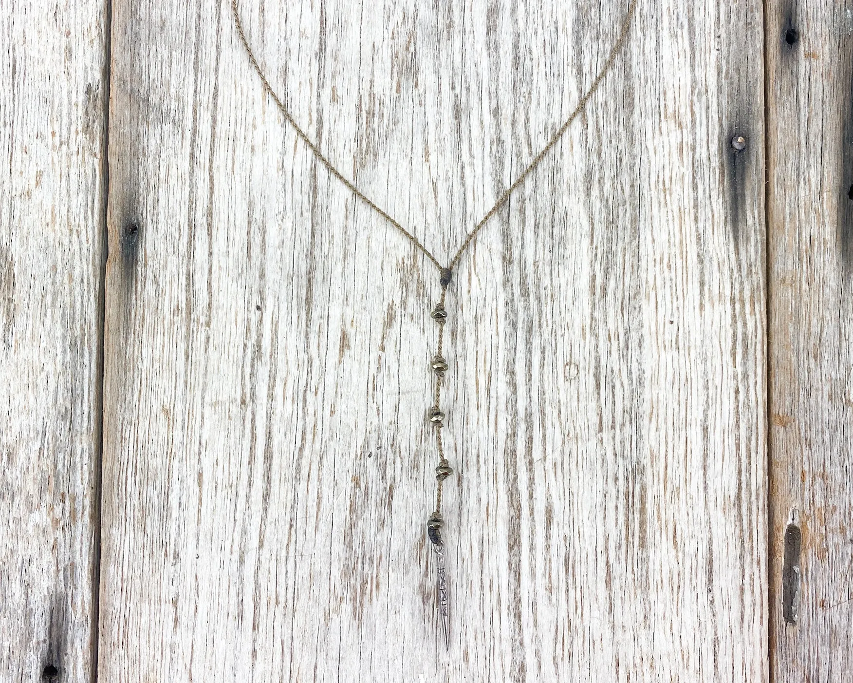 Y Necklace Petite-1903-Pyrite Rondelle