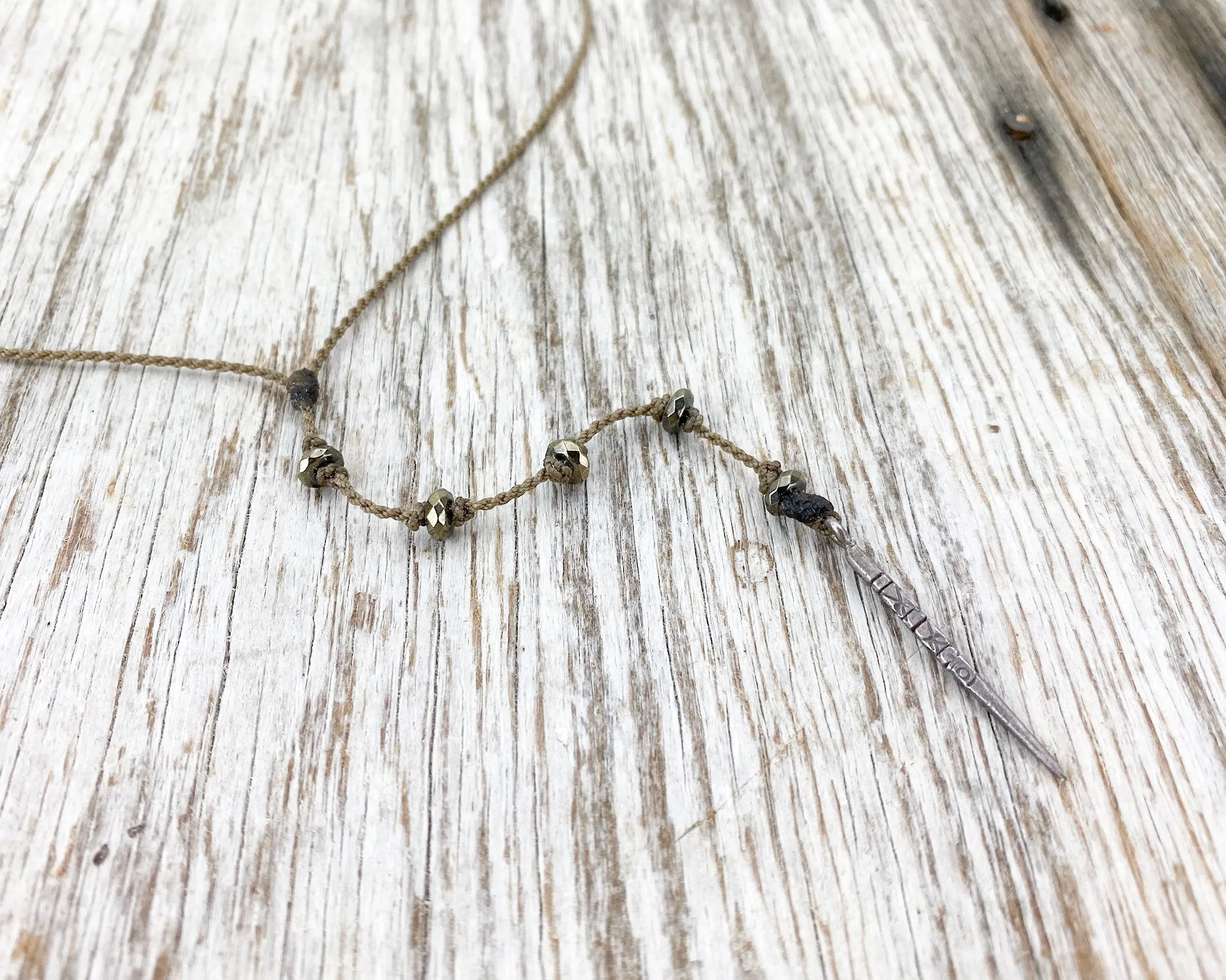 Y Necklace Petite-1903-Pyrite Rondelle